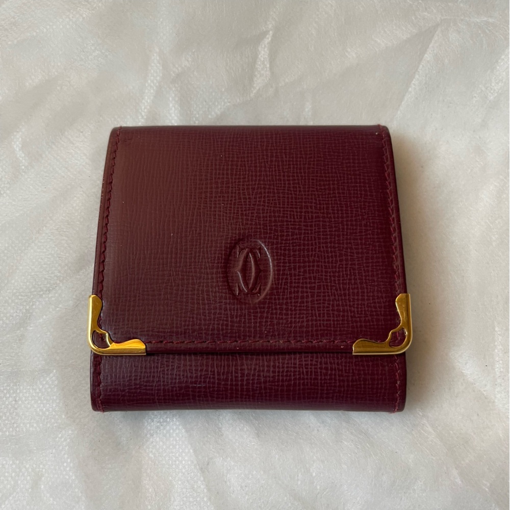 Cartier Leather Coin Purse Snap Jewelry Pouch Bordeaux Gold Hardware Vintage - Picture 2 of 6